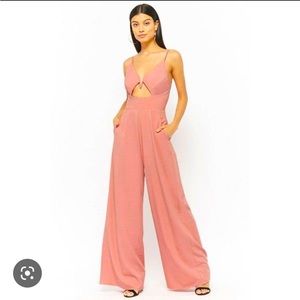 Love + Harmony women’s medium blush pink wide leg jumpsuit with cut outs